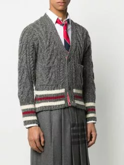 Thom Browne Aran cable Cricket stripe cardigan