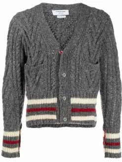 Thom Browne Aran cable Cricket stripe cardigan