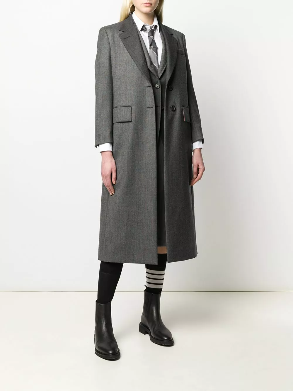 Thom Browne Wide lapel wool overcoat single breasted coats of women 2 Thom Browne wide lapel wool overcoat