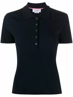 Thom Browne 4-Bar side insert ribbed polo shirt