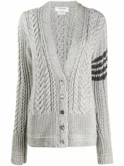 Thom Browne 4-Bar Aran cable knit cardigan
