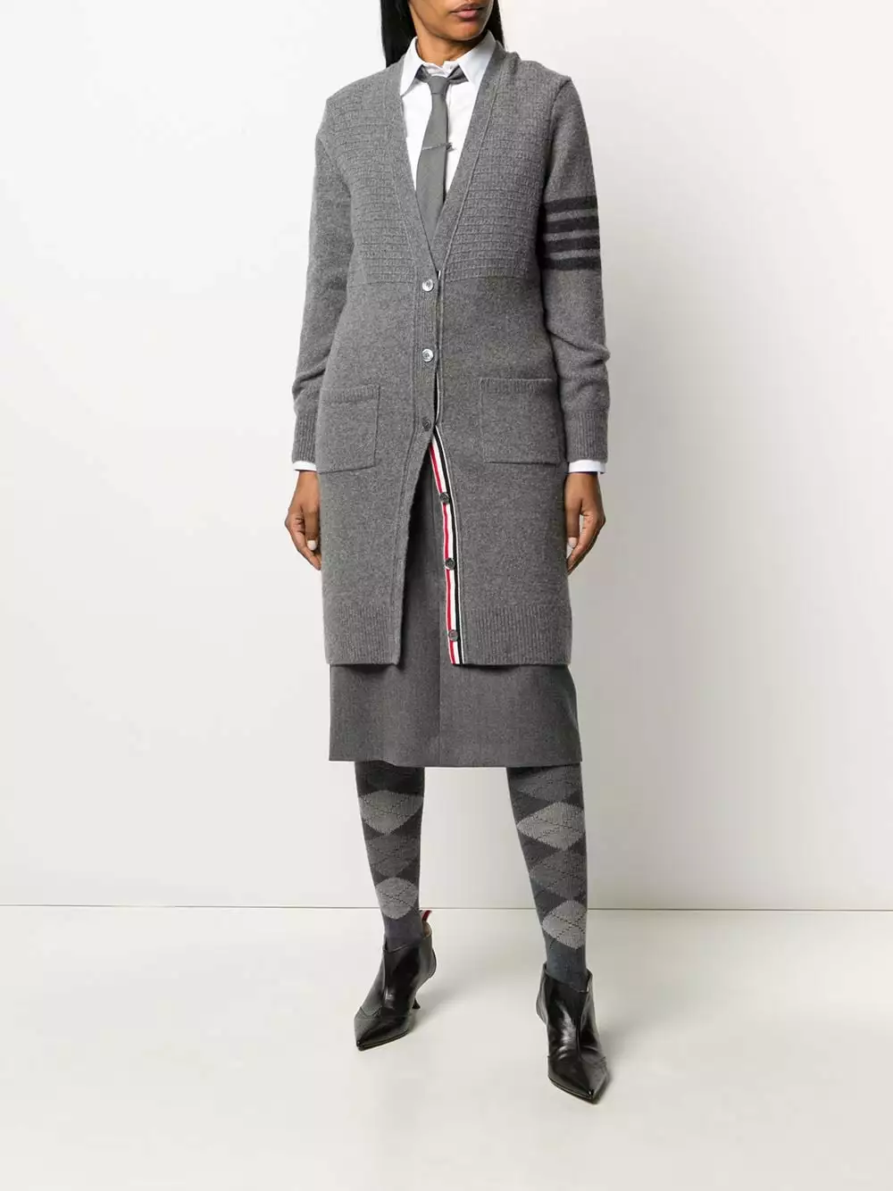 Thom Browne 4 Bar long V neck cardigan cardigans of women 2 Thom Browne 4-Bar long V-neck cardigan