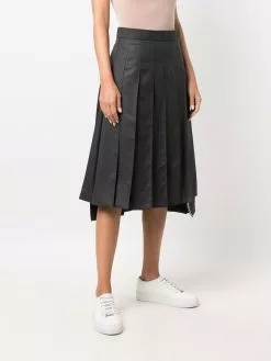 Thom Browne DARK GREY SUPER 120's TWILL BELOW KNEE PLEATED SKIRT
