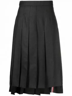 Thom Browne DARK GREY SUPER 120's TWILL BELOW KNEE PLEATED SKIRT