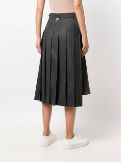 Thom Browne DARK GREY SUPER 120's TWILL BELOW KNEE PLEATED SKIRT