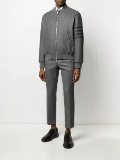 Thom Browne tonal 4-Bar flannel bomber jacket