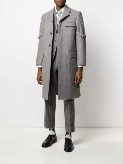 Thom Browne removable-grosgrain armband Chesterfield overcoat