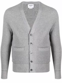 Thom Browne V-neck cashmere piqué cardigan