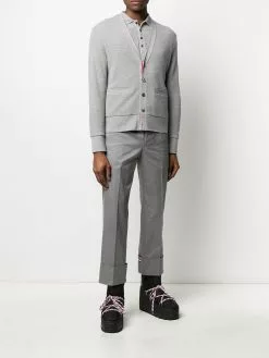 Thom Browne V-neck cashmere piqué cardigan