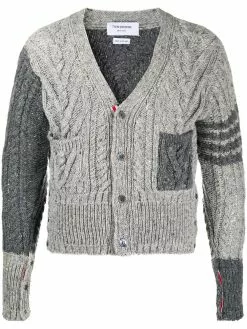 Thom Browne 4-Bar Aran cable knit cardigan
