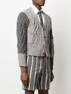 Thom Browne 4-Bar Aran cable knit cardigan