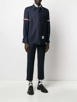 Thom Browne ground chalk-stripe flannel trousers