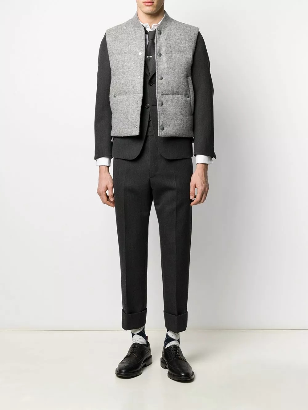 Thom Browne Snap button padded Shetland wool gilet waistcoats & gilets of men 2 Thom Browne snap-button padded Shetland wool gilet
