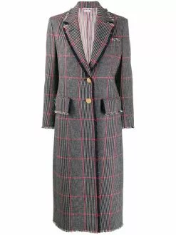 Thom Browne tricolor hunting tweed single-breasted overcoat