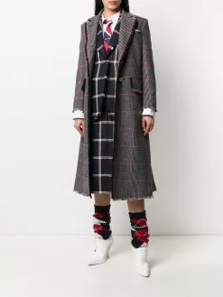 Thom Browne tricolor hunting tweed single-breasted overcoat