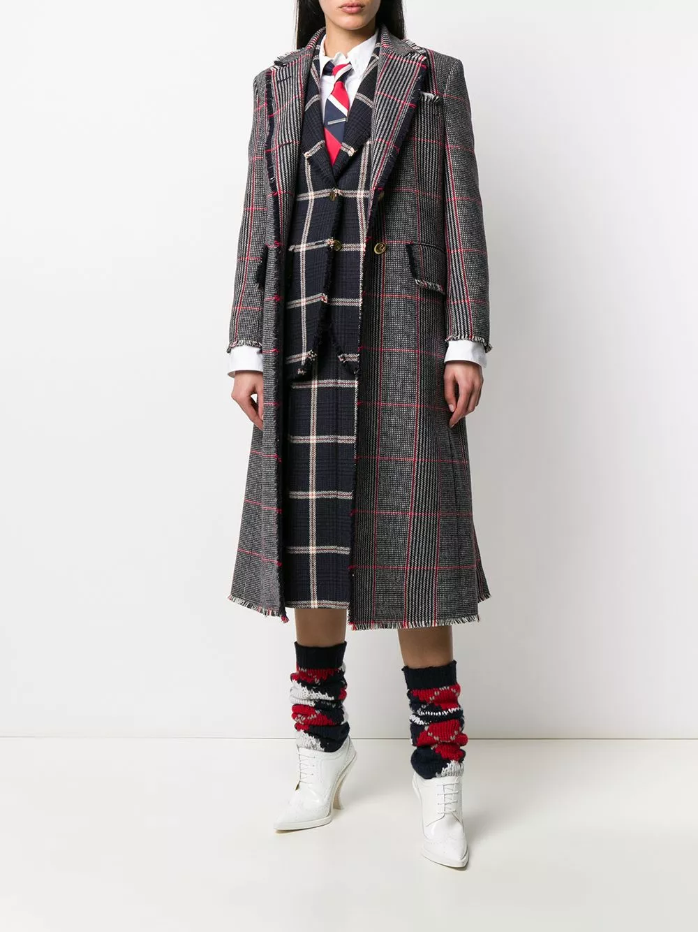 Thom Browne Tricolor hunting tweed single breasted overcoat single breasted coats of women 2 Thom Browne tricolor hunting tweed single-breasted overcoat