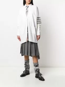 Thom Browne tonal 4-Bar stripe V-neck cardi-coat