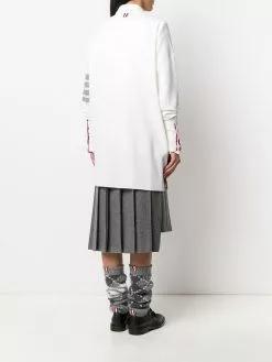 Thom Browne tonal 4-Bar stripe V-neck cardi-coat