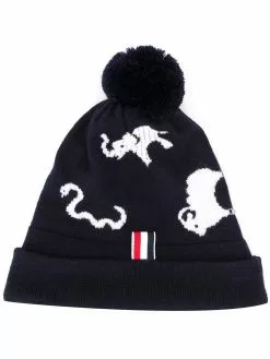 Thom Browne animal intarsia merino wool hat