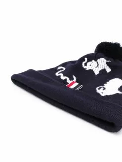 Thom Browne animal intarsia merino wool hat