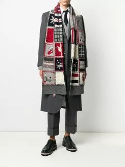Thom Browne Holiday patchwork tweed crochet scarf