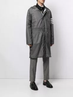 Thom Browne 4-Bar long hooded parka coat