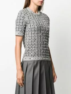 Thom Browne Windowpane jacquard short sleeve T shirt t-shirts & jersey shirts of women 7 Thom Browne windowpane jacquard short-sleeve T-shirt
