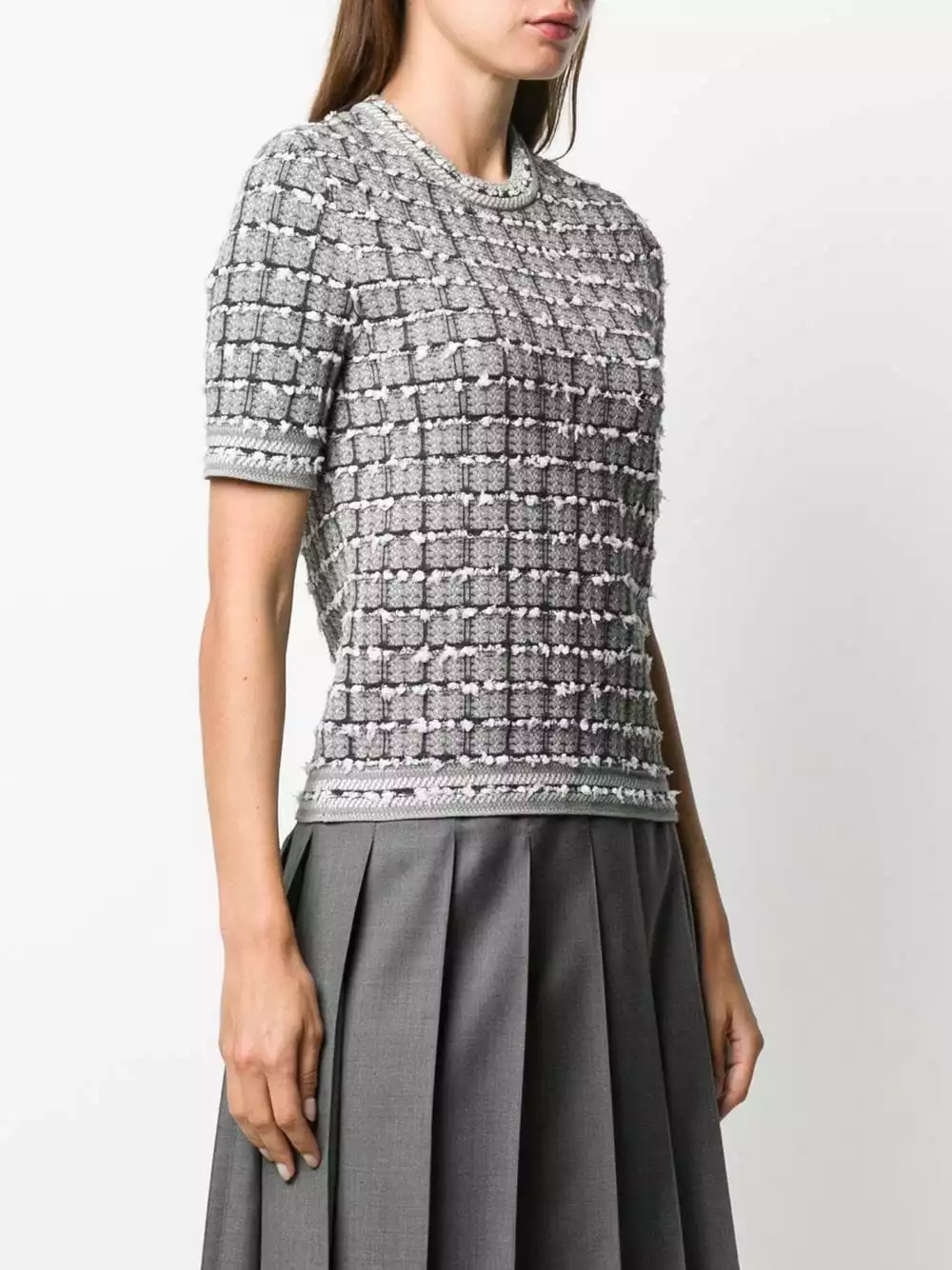 Thom Browne Windowpane jacquard short sleeve T shirt t-shirts & jersey shirts of women 3 Thom Browne windowpane jacquard short-sleeve T-shirt