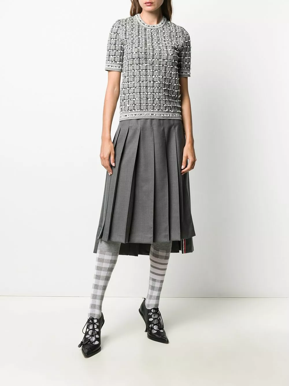 Thom Browne Windowpane jacquard short sleeve T shirt t-shirts & jersey shirts of women 2 Thom Browne windowpane jacquard short-sleeve T-shirt