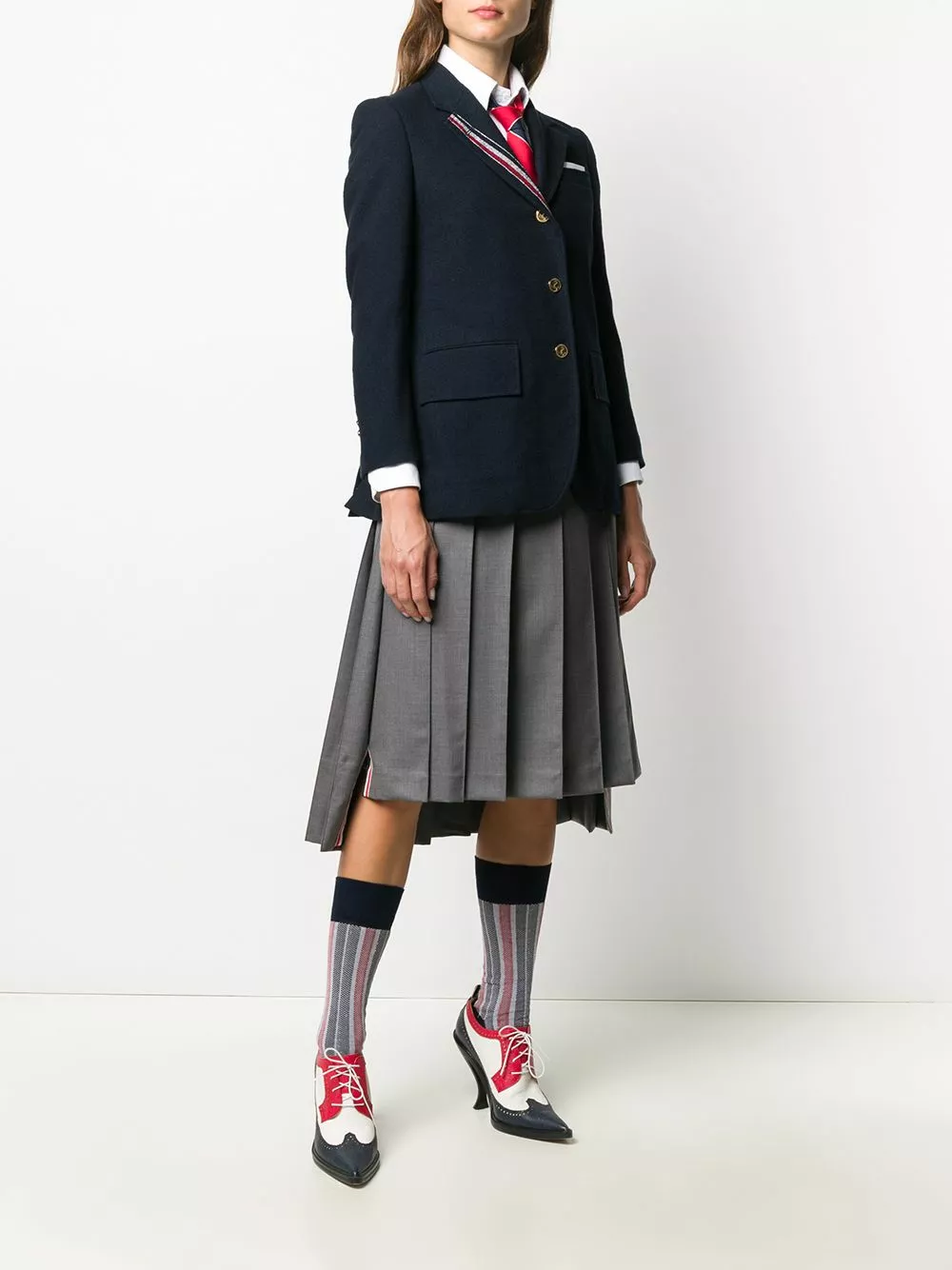 Thom Browne Single breasted blazer with stripe lapel detail jackets of women 2 Thom Browne single-breasted blazer with stripe lapel detail