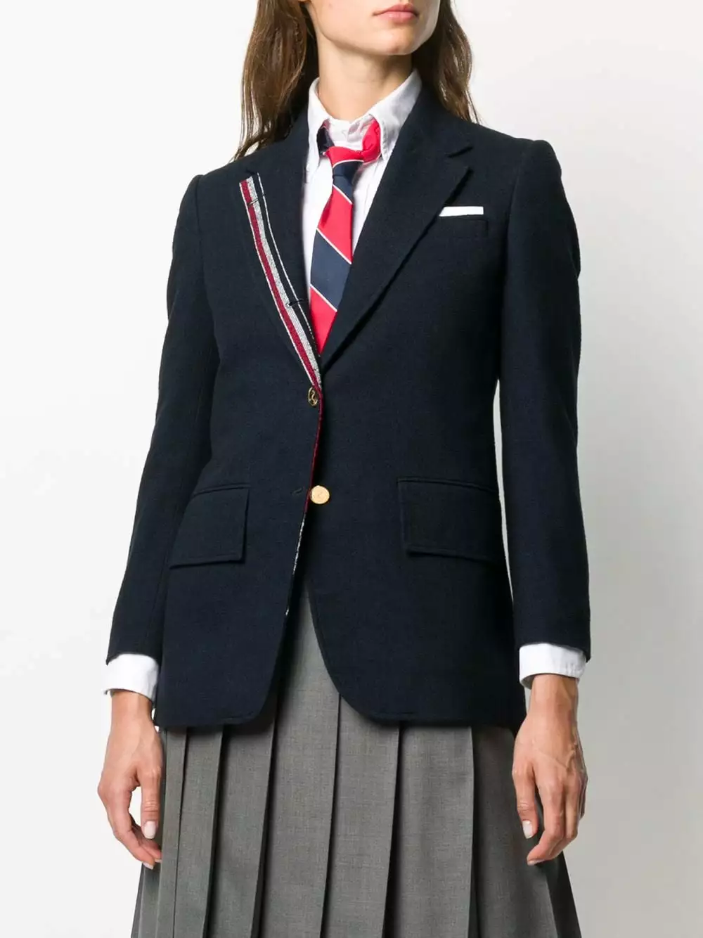 Thom Browne Single breasted blazer with stripe lapel detail jackets of women 3 Thom Browne single-breasted blazer with stripe lapel detail