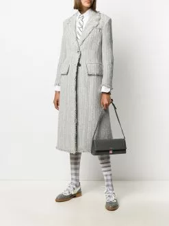Thom Browne frayed wide lapel tweed overcoat