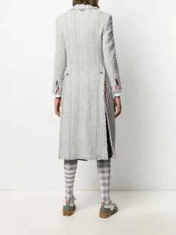 Thom Browne frayed wide lapel tweed overcoat
