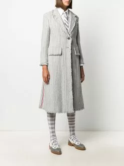 Thom Browne frayed wide lapel tweed overcoat