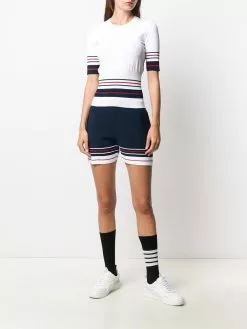 Thom Browne double cricket stripe pintuck shorts