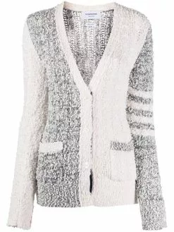Thom Browne 4-Bar V-neck bouclé cable cardigan