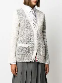 Thom Browne 4-Bar V-neck bouclé cable cardigan
