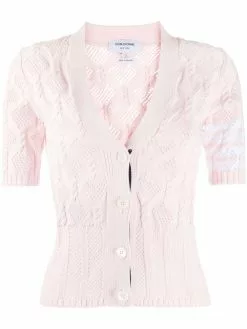 Thom Browne 4-Bar V-neck fan cable cardigan