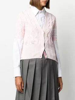 Thom Browne 4-Bar V-neck fan cable cardigan