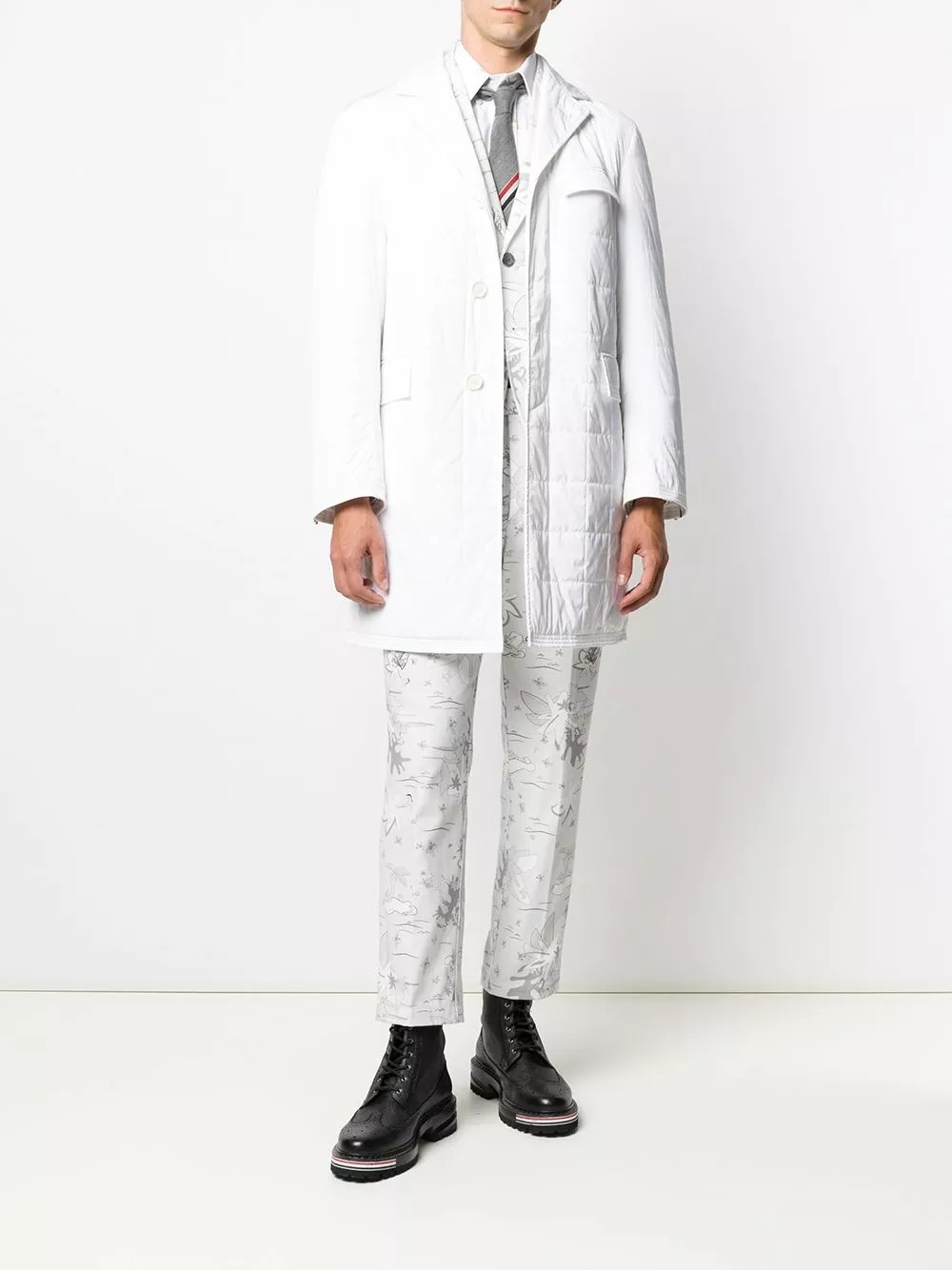 Thom Browne RWB stripe quilted Chesterfield overcoat single breasted coats of men 2 Thom Browne RWB stripe quilted Chesterfield overcoat