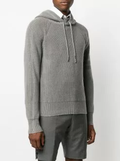 Thom Browne cashmere knit hoodie with sleeve stripe detail