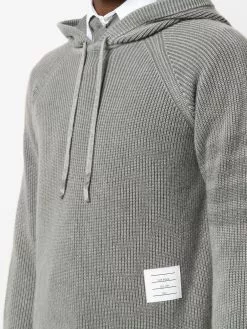 Thom Browne cashmere knit hoodie with sleeve stripe detail