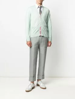 Thom Browne v-neck tricolour-stripe merino cardigan