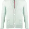 Thom Browne v-neck tricolour-stripe merino cardigan