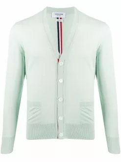 Thom Browne v-neck tricolour-stripe merino cardigan