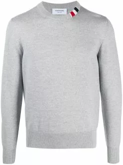 Thom Browne striped-collar crew neck jumper