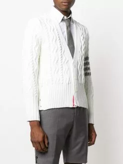 Thom Browne 4-Bar Aran cable knit cardigan