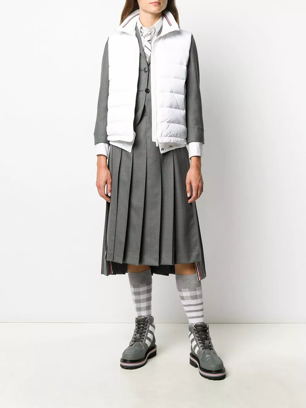 Thom Browne Rear stripe padded gilet down jackets of women 2 Thom Browne rear stripe padded gilet