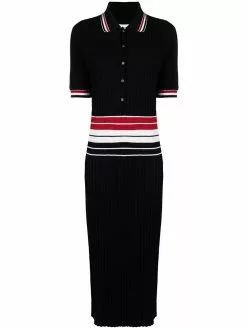 Thom Browne RWB-stripe knitted polo dress