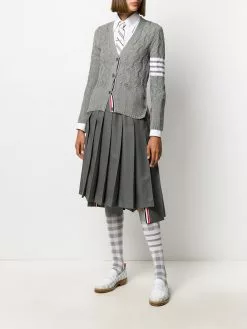 Thom Browne 4-Bar fan cable knit cardigan
